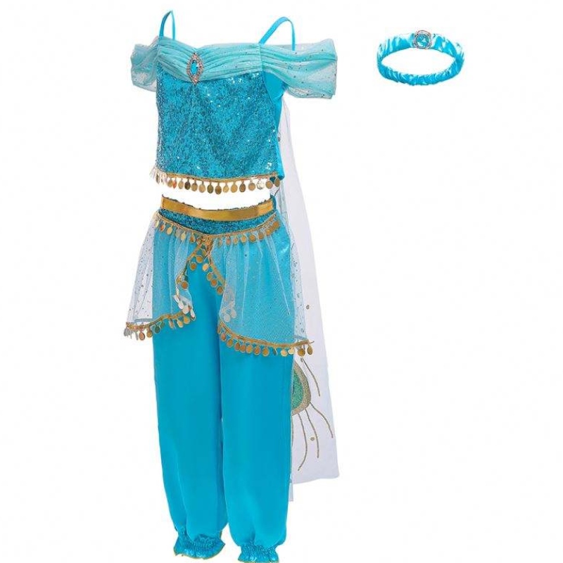 Baige Halloween Princesa Jasmine Pantalones largos con Cloak Kids Princess Fancy Disfraz BX1638