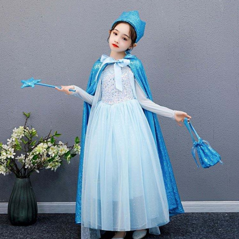 Baige Girl Sequined Cape Snow Queen Elsa Anna Disfraz de Halloween Fiesta de Navidad paraniñas BX211