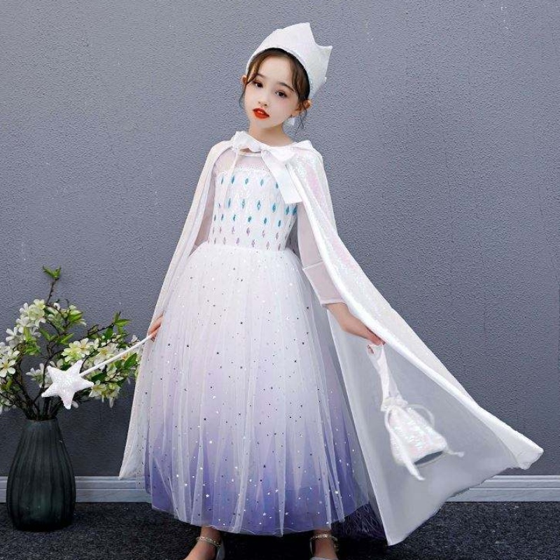 Baige Girl Sequined Cape Snow Queen Elsa Anna Disfraz de Halloween Fiesta de Navidad paraniñas BX211