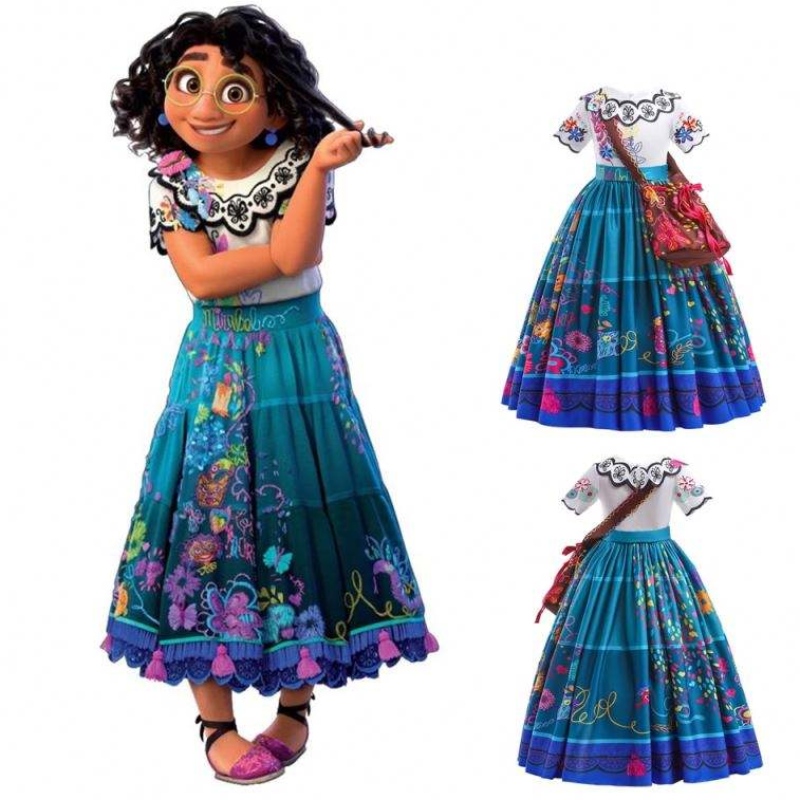 2022 Venta caliente Girls Encanto Película Dress Up Mirabel Disfraz paraniños Vestido largo con bolso