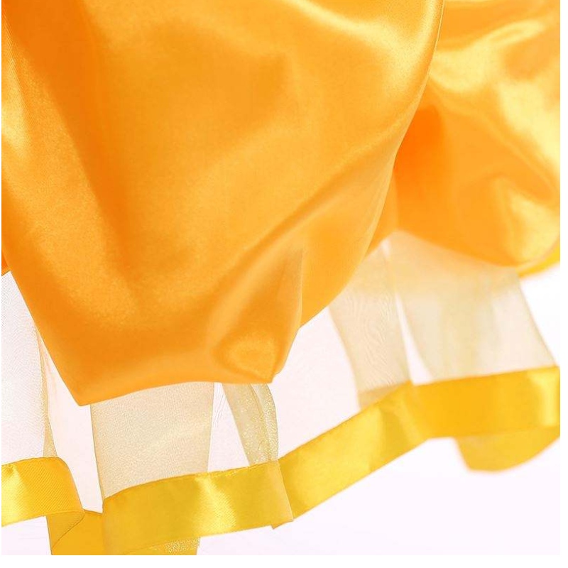 Baige New Design Kids Disfraz Nombres de vestidos paraniñas con fotos Princesa Belle Vestido amarillo hinchado SMR023