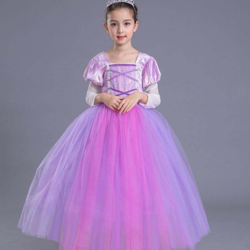 Niños de alta calidad al por mayor Rapunzel Long Puffy Sofia Princess Vestido paraniñas SMR020