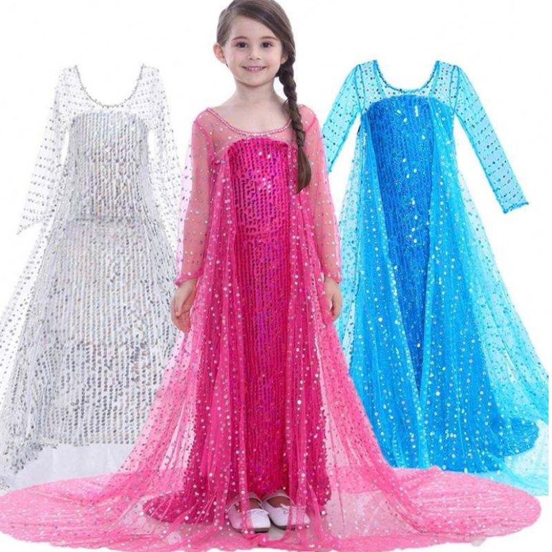 Elsa vestido paraniños chicas disfraces denieve reina 2 elsa azul rosa lentejuelos vestidos de manga larga tv&películas paraniñas
