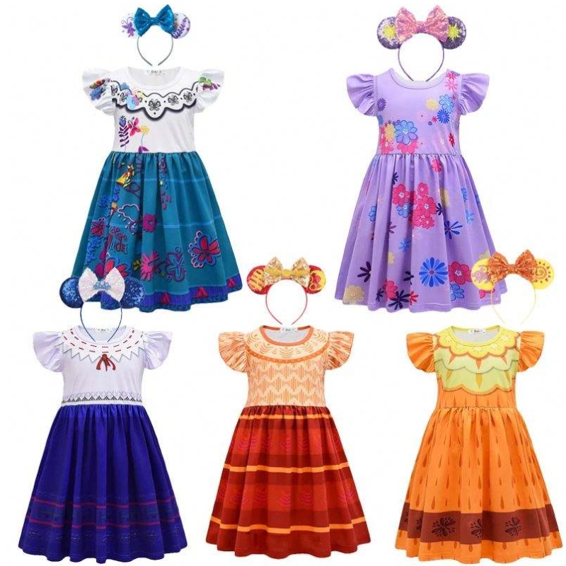 Girls Encanto Charm Dress Encanto Disfray Carnival Summer Virgen Niños Princesa Midi Mirabel Isabela Fiesta de cumpleaños Vestido u