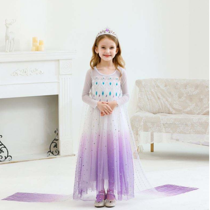 NUEVA GIRL PRINCESA ELSA Vestido paraniños Vestido de verano paraniñas Vestido de Elsa Purple paraniños 2-10 años
