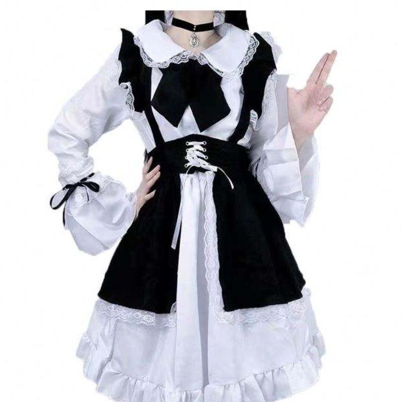 Vestido de anime de atuendo de mucama de mujeres vestidos de delantal blanco ynegro lolita vestidos de taxis para hombres disfraz de cosplay