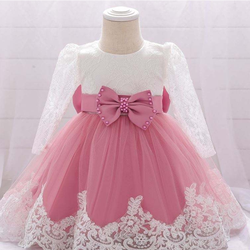 Baige Flower Girl Party Wear Vestido de bautismo occidental Lace reciénnacido Baby Dresses