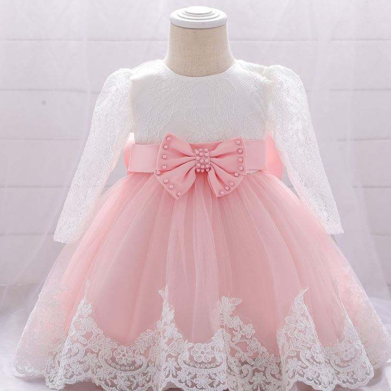 Baige Flower Girl Party Wear Vestido de bautismo occidental Lace reciénnacido Baby Dresses