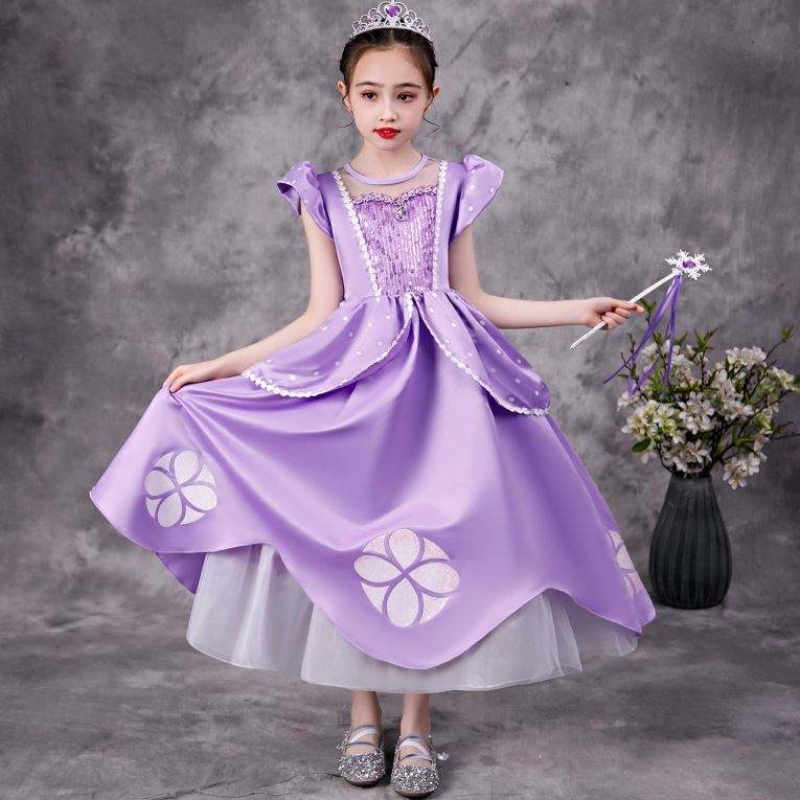 Baige Purple Sofía Rapunzel Elsa Anna Belle Princess Dress TV Caderas Sofiya Princess For Girl