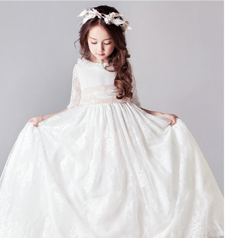Vestidos blancos largos paraniños Niñas Princesas Elegantes Niños de boda Invitados Niños de dama de honor Destino de encaje Vestidonocturno 3 6 14 años
