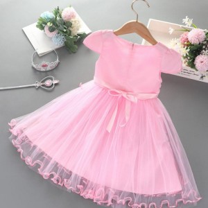 2-8Y Vestido deniñas Summer Nuevo manga corta Princesa Elsa Mesh Tutu Skirt Children \\\\ La fiesta de cumpleaños de la fiesta de cumpleaños