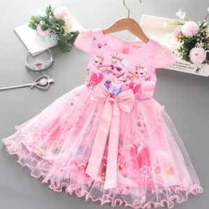 2-8Y Vestido deniñas Summer Nuevo manga corta Princesa Elsa Mesh Tutu Skirt Children \\\\ La fiesta de cumpleaños de la fiesta de cumpleaños