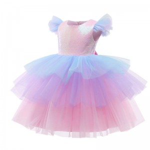 Girls Formal Princess Dress Kids Lace Tulle Rainbow Elegant Evening Party Cake Tutu Prom Gown Children Wedding Communion Disfraz
