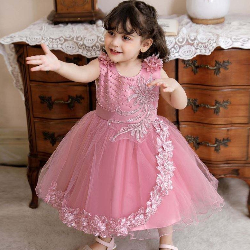 Baige Últimos vestidos paraniñas ropa infantil vestido de flor de tul paraniña