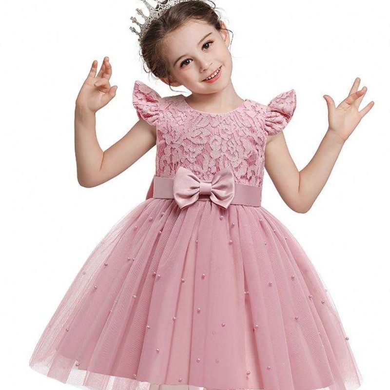Vestido deniños transfronterizo de baigra al por mayor de color sólido de encaje de encaje de bowknot \\ \\ s Destino de cumpleaños de la fiesta D0761