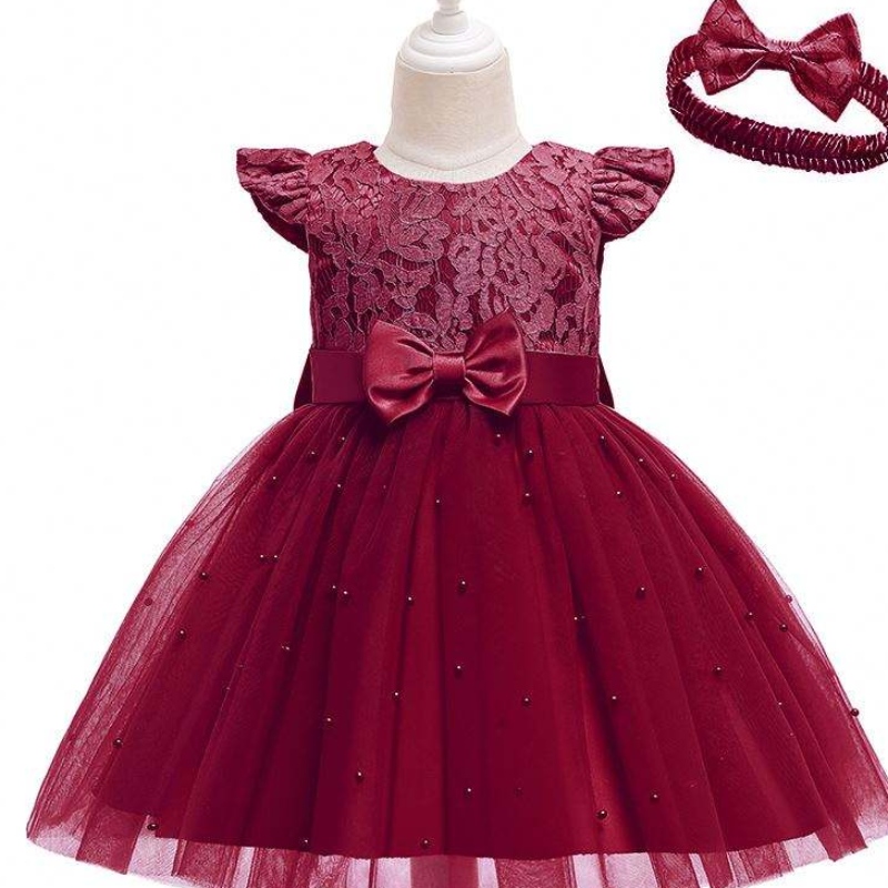 Vestido deniños transfronterizo de baigra al por mayor de color sólido de encaje de encaje de bowknot \\ \\ s Destino de cumpleaños de la fiesta D0761