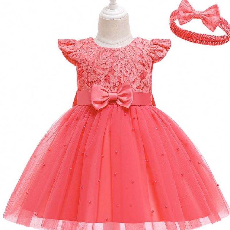Vestido deniños transfronterizo de baigra al por mayor de color sólido de encaje de encaje de bowknot \\ \\ s Destino de cumpleaños de la fiesta D0761
