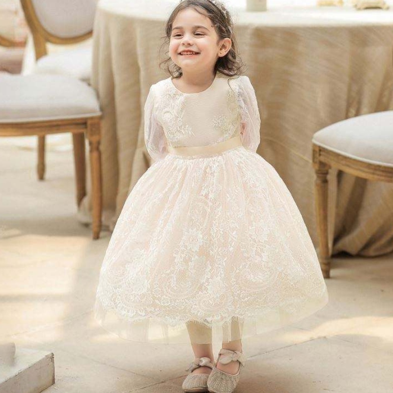 Baige Flower Kids Baby Cake Dress Children Diseño de vestido de vestir