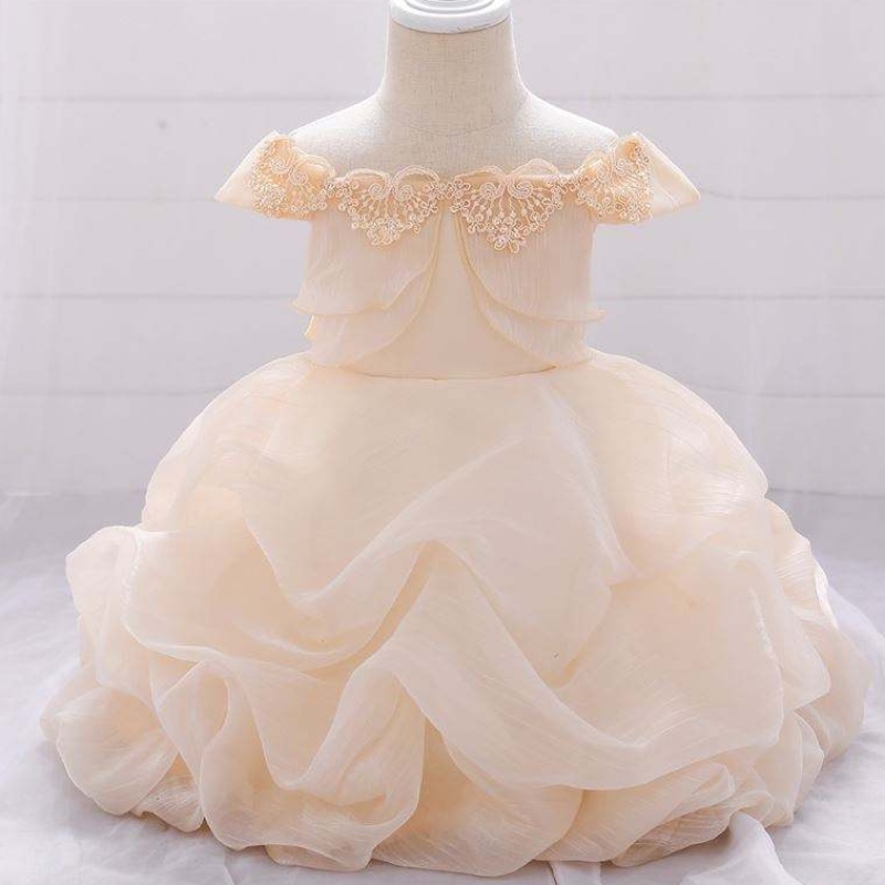 Aplicación de flores sólidas Girling Girl Princess Dress Kids Baby Christmas Wedding Wedding Bridesmaid Tulle Tutu Vestidos L1961XZ