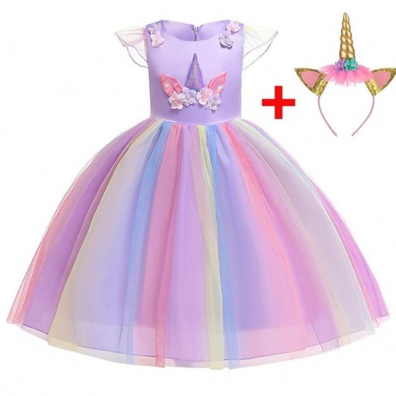 Vestido de unicornio paraniñas disfraz de unicornio Rainbow Tutu Vestido para el traje de fiesta de cumpleaños con banda para la cabeza