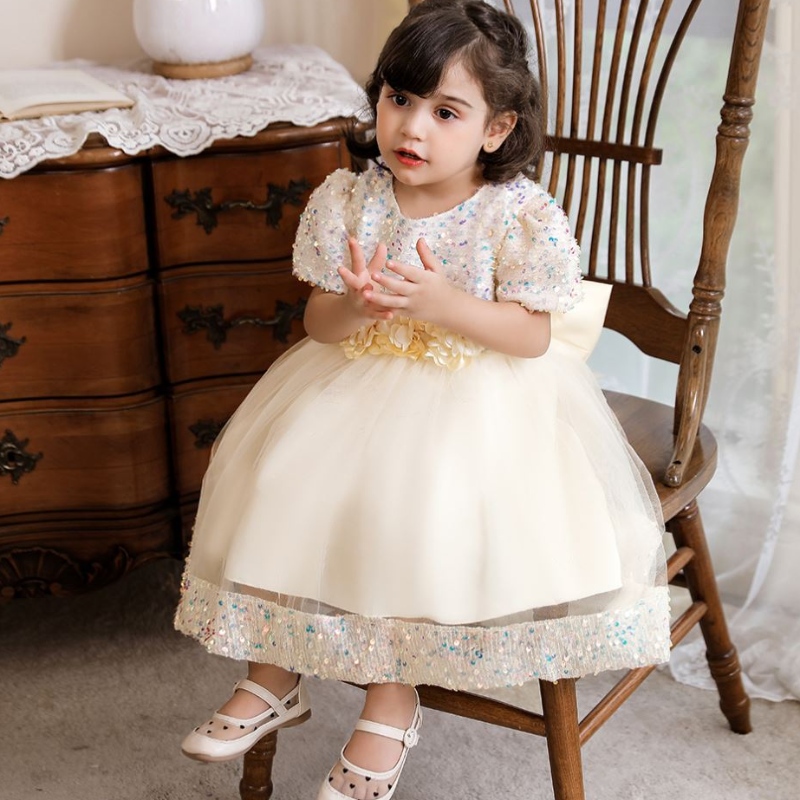 Vestido de lentejuelas de la princesa de la manga corta de la manga corta paraniños 0 a 4 años N2116