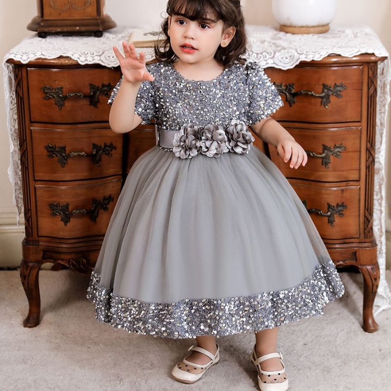 Vestido de lentejuelas de la princesa de la manga corta de la manga corta paraniños 0 a 4 años N2116