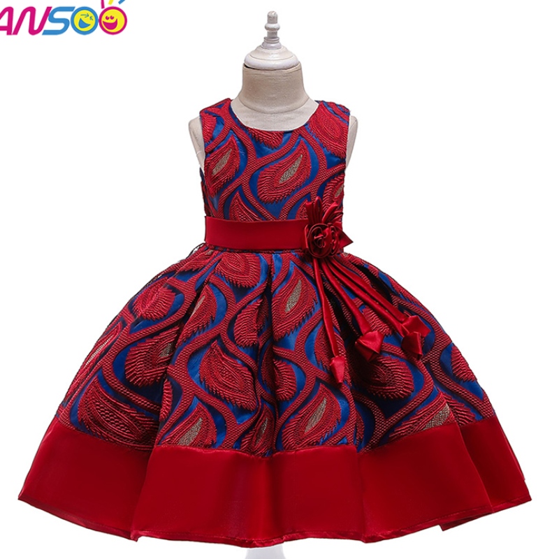 Ansoo Summer Flower Kids Vestido de encaje de cuatro colores Fiesta deniña Tutu Vestido de boda Princesa Vestido