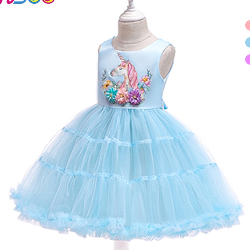Ansoo Unicornio Rainbow Baby Girl Vestidos de cumpleaños Cotton Girl Princess Party Vestidos denovia morados para 1-6 Y Girls Tutu