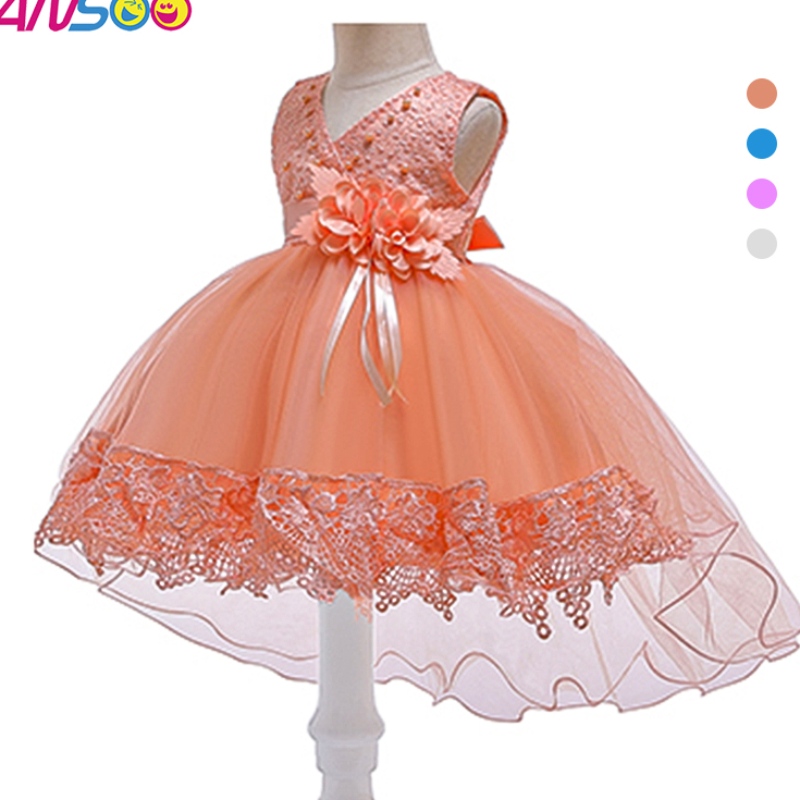 Vestido de bebé europeo y americano de Ansoo princesa rosa vestido de arrastre durante 100 días de fiesta