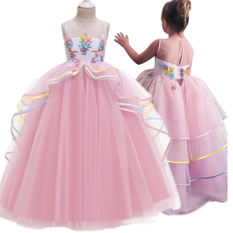 Girl Fantasy Halloween Fiesta de unicornio Long Dress Princess Girls For Kids Ropa paraniños Baby Girl Frocks Clothing