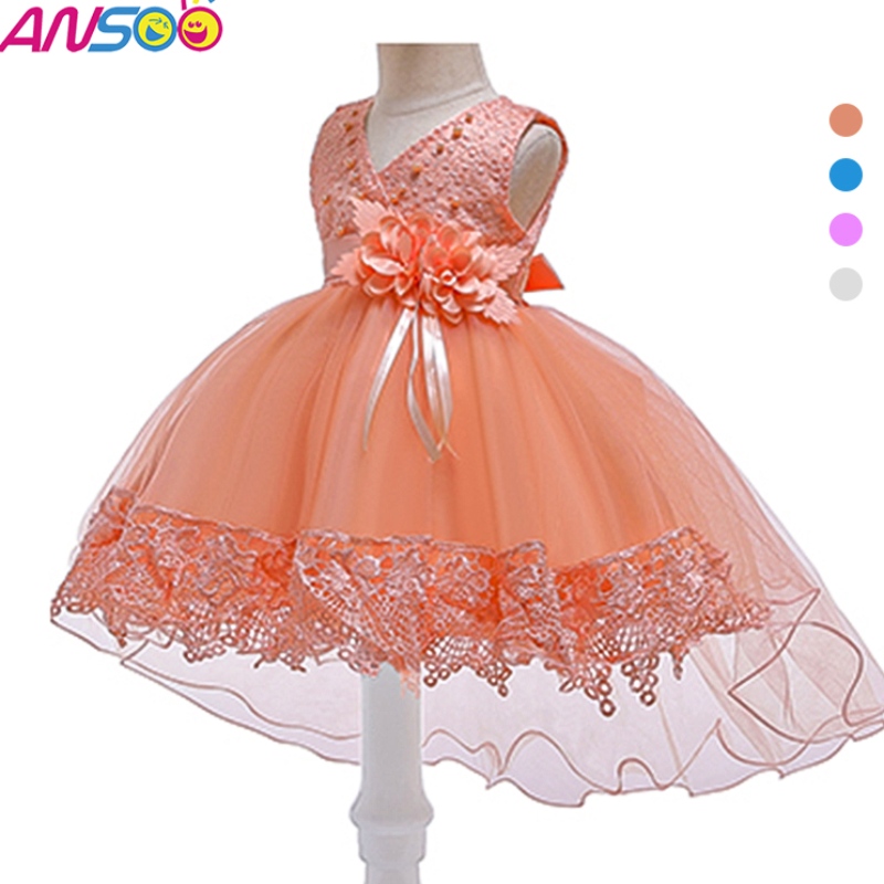 Ansoo Pretty Peach Children \\ S Birthday Princess Princess Flower Orange Vestido denovia paraniña