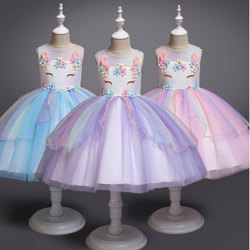 Unicornio Princesa Disfraz de chicas Pageant Noche largas vestidos de larga duración