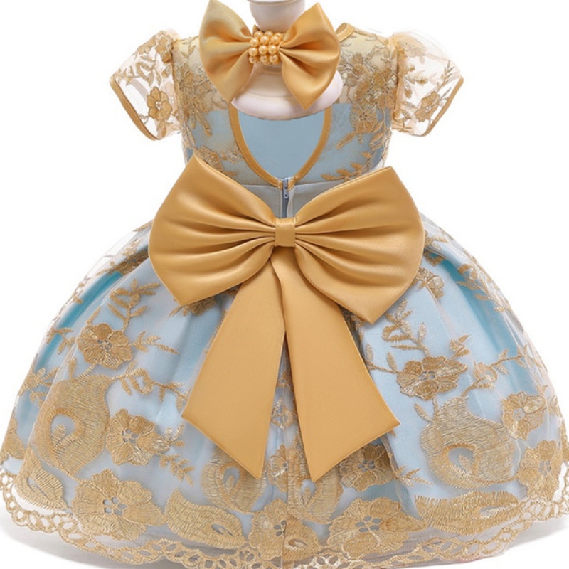 Amazon Hot Sale Baby Princess Vestido de encaje dorado para el bebé de 1-3 años