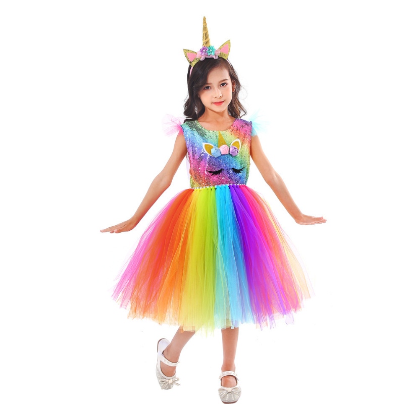 Vestido de princesa Colorida Falda de tutú de malla arcoirbow con banda paraniñas paraniñas