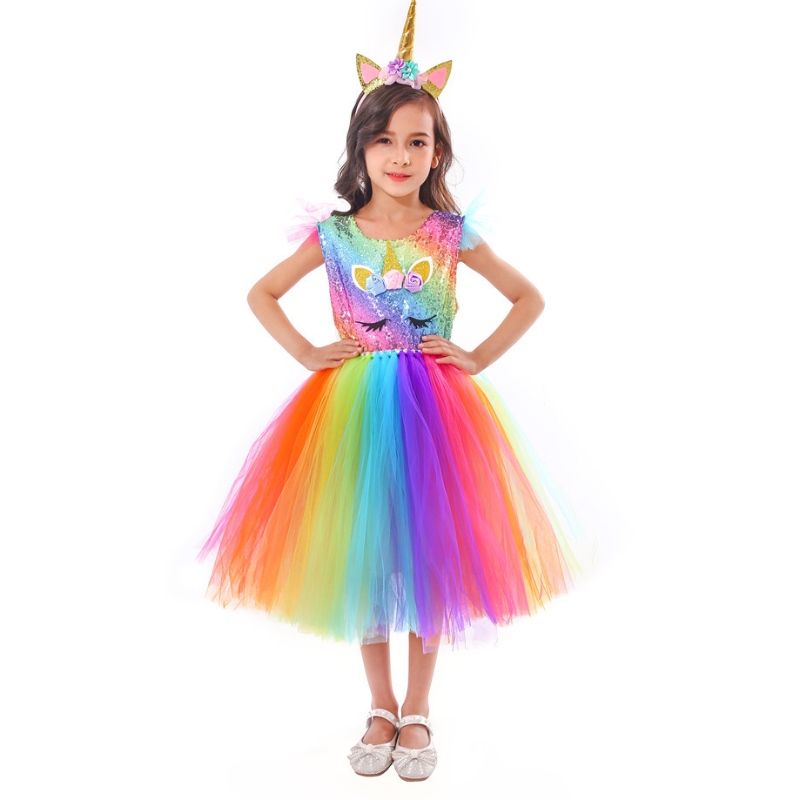 Vestido de princesa Colorida Falda de tutú de malla arcoirbow con banda paraniñas paraniñas