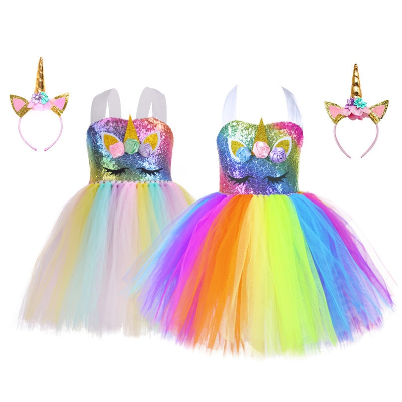 Vestido de fiesta de unicornio deniños Rainbow Princess Dress Sequin Tutu falda