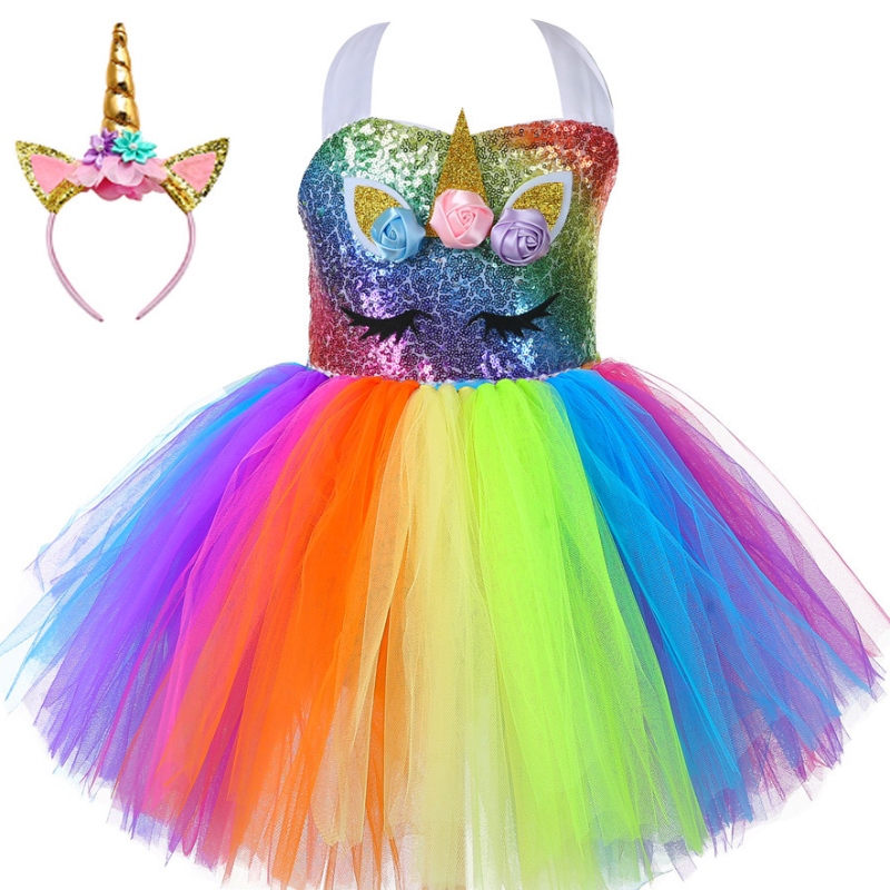 Vestido de fiesta de unicornio deniños Rainbow Princess Dress Sequin Tutu falda