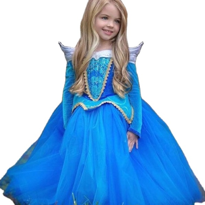 Chicas Durment Bella vestida ropa Niños de manga larga Aurora Princesa Disfraz de disfraces Vestido de fiesta de Navidad