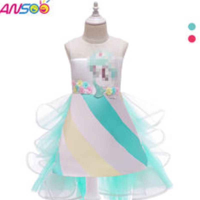 Ansoo Venta caliente Venta de unicornio Rainbow Baby Girl Vestidos de cumpleaños Cotton Girl Princess Vestidos para fiestas por 1-6 años Tutu Tutu Vestido