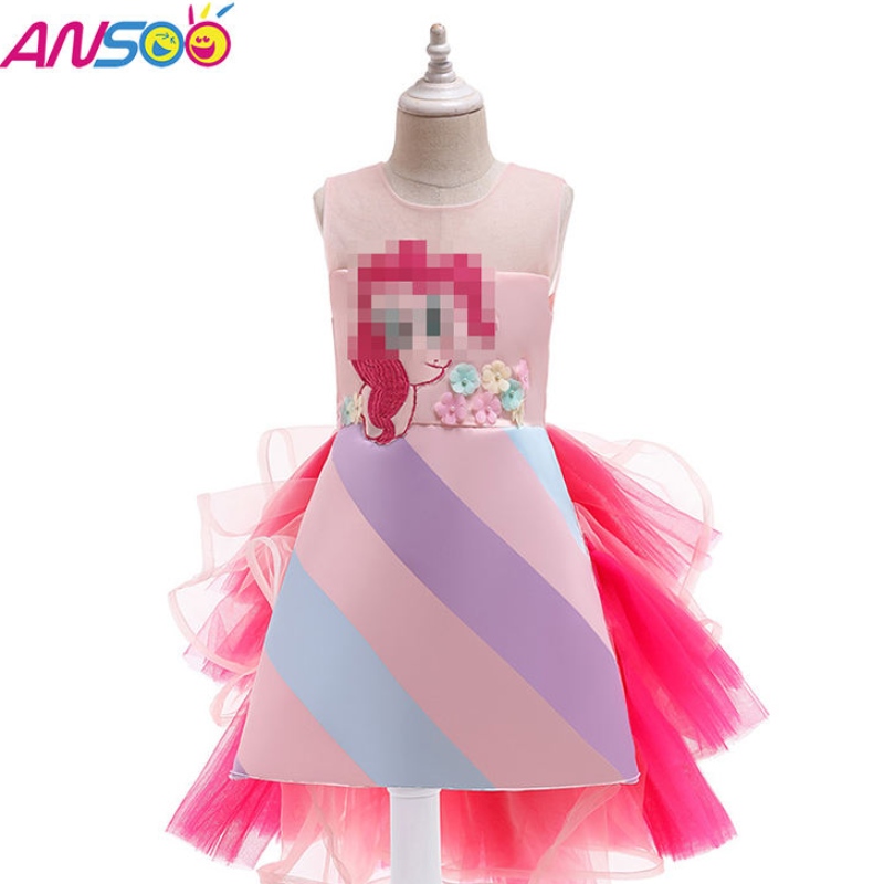 Ansoo Venta caliente Venta de unicornio Rainbow Baby Girl Vestidos de cumpleaños Cotton Girl Princess Vestidos para fiestas por 1-6 años Tutu Tutu Vestido