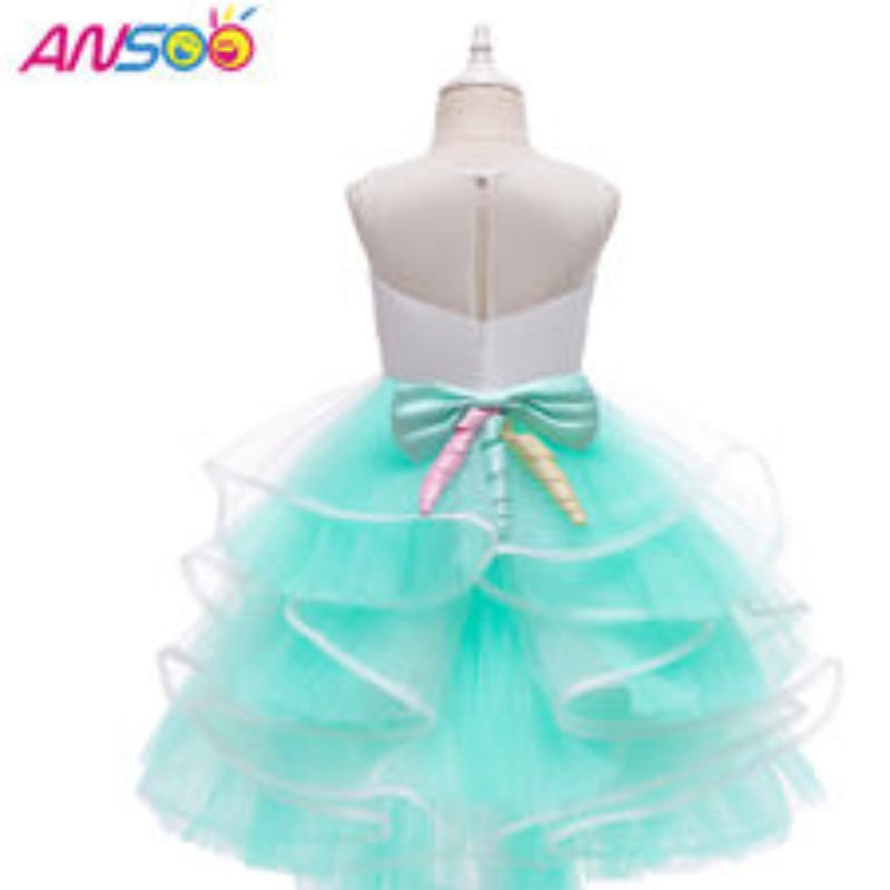 Ansoo Venta caliente Venta de unicornio Rainbow Baby Girl Vestidos de cumpleaños Cotton Girl Princess Vestidos para fiestas por 1-6 años Tutu Tutu Vestido