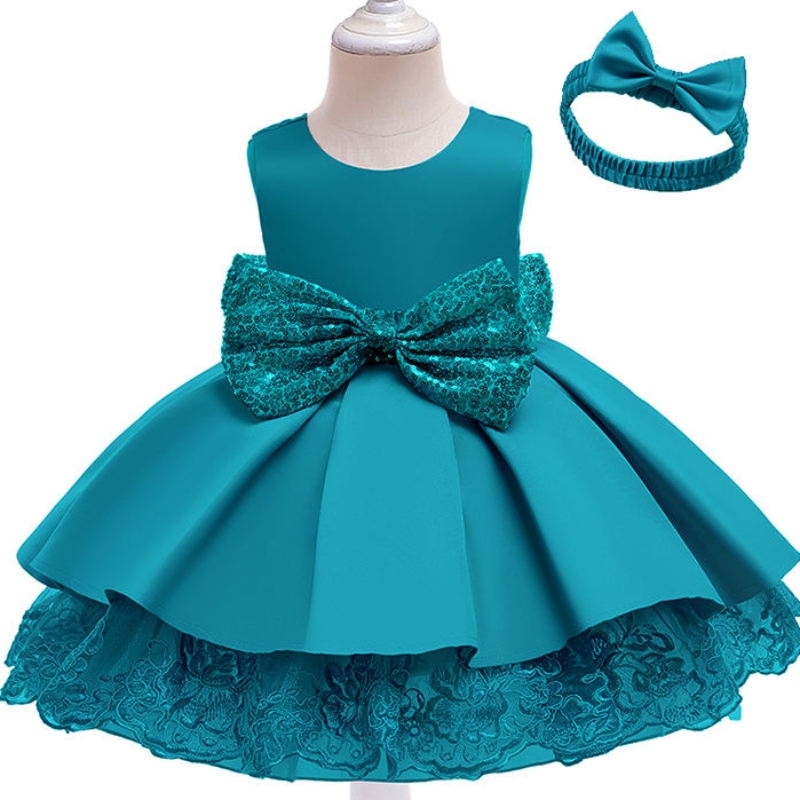 Baby Girl Sequin Bow Tie Dress Princess Dren Girl Girl Holiday Dance Dance con banda para el cabello