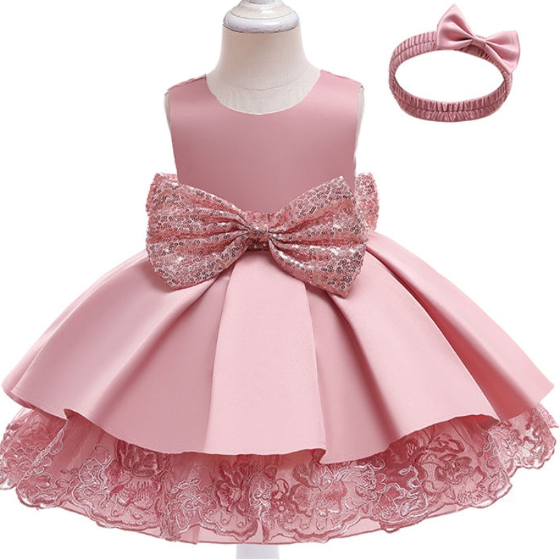 Baby Girl Sequin Bow Tie Dress Princess Dren Girl Girl Holiday Dance Dance con banda para el cabello