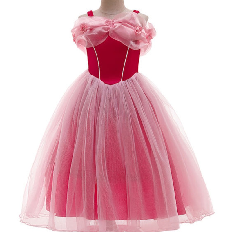 Disfraz de belleza para dormir para chicas fuera de los hombros Aurora Vestido de la aurora infantil Mesh Tutu Frock Flock Halloween Princess Cosplay