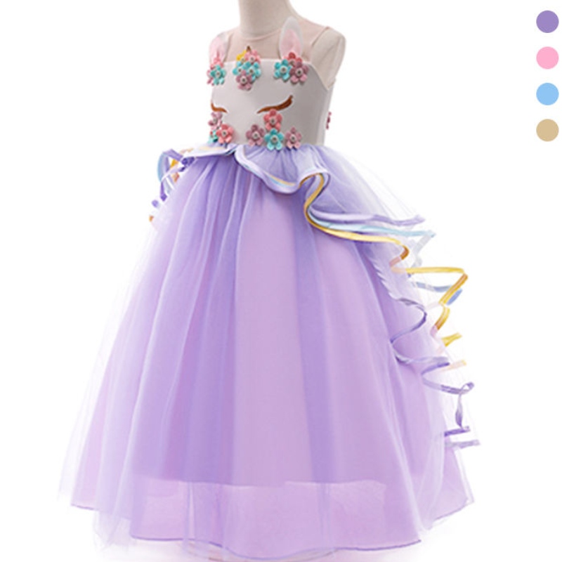 Vestido de unicornio de Ansoo Girls Party Cosplay Summer Halloween Fancy Weeding Pink Unicorn Vestido para 2-13y Girls