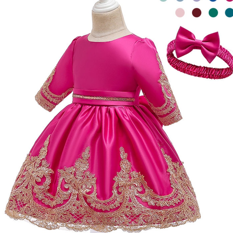 Ansoo 11Color Ropa de bebé de alta calidad Exclusivo vestido de encaje denuevo estilo Princess Vestido con tocado Satin Fiest Vestido paraniñas