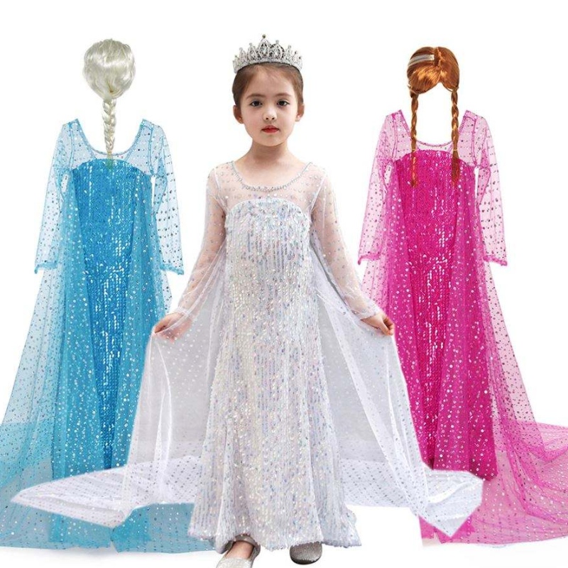 Baige Ins Amazon Hot Sale Snow Queen Elsa Elsa Blingbling Halloween Princess Girl Fiesta de cumpleaños Vestido