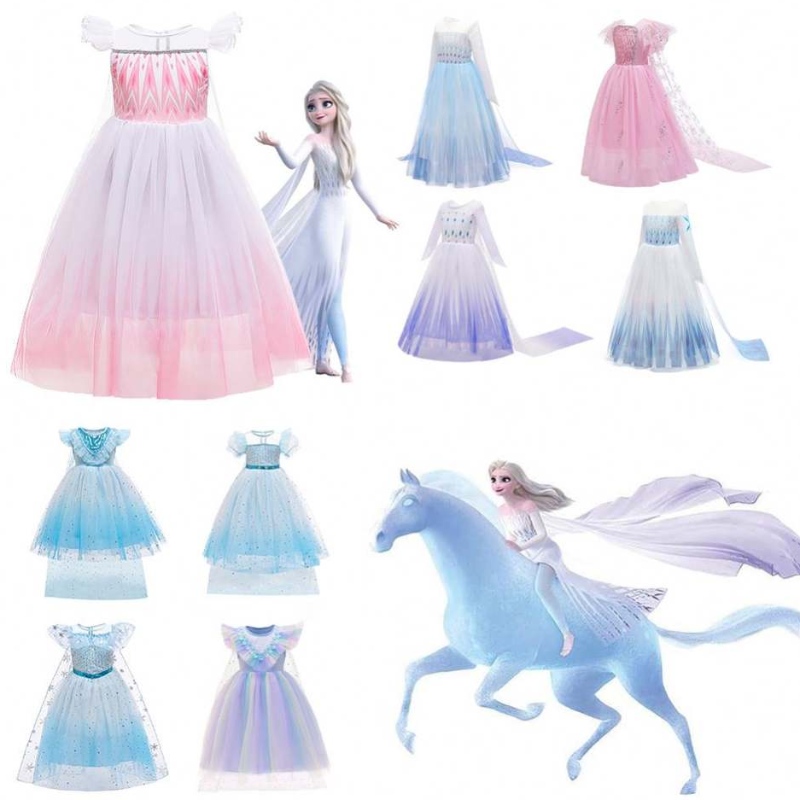 Precio barato Princesa Anna Princesa Elsa Snow Queen Girl Party Dress Kids Halloween Cosplay Disfraz BX1693/BX1697