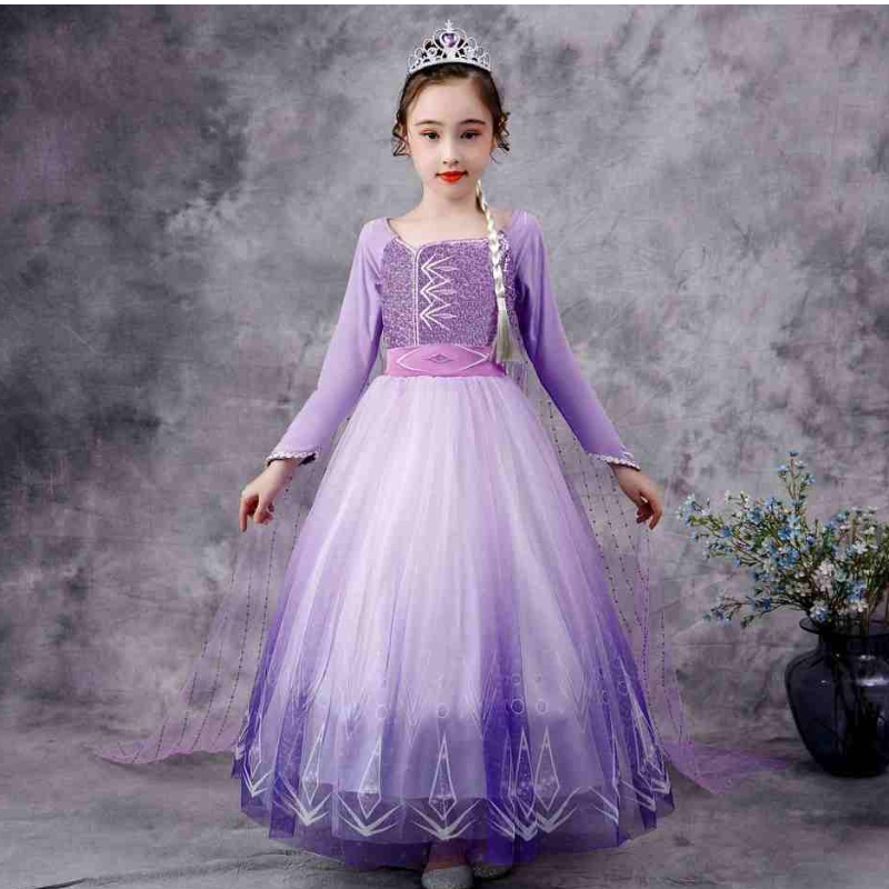 Baige Snow Queen Purple Elsa Elsa Christmas Halloween Anna Disfraz de chicas de manga larga Vestidos de lentejuelas bordadas