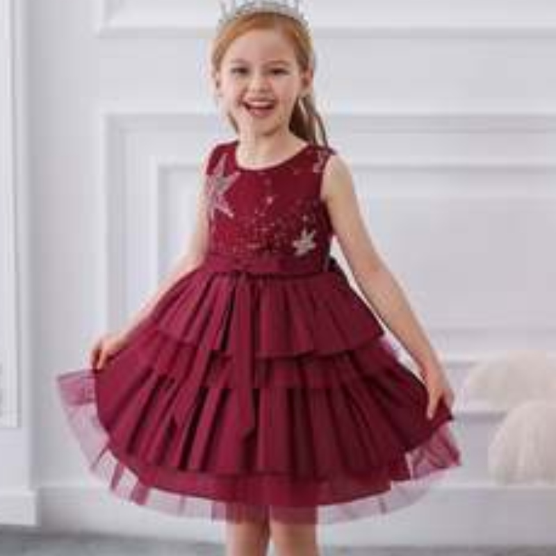 Baige Luxury Princess Dress Mleeveless Kids Vided Ball Vestido Fancy Birthday Prom